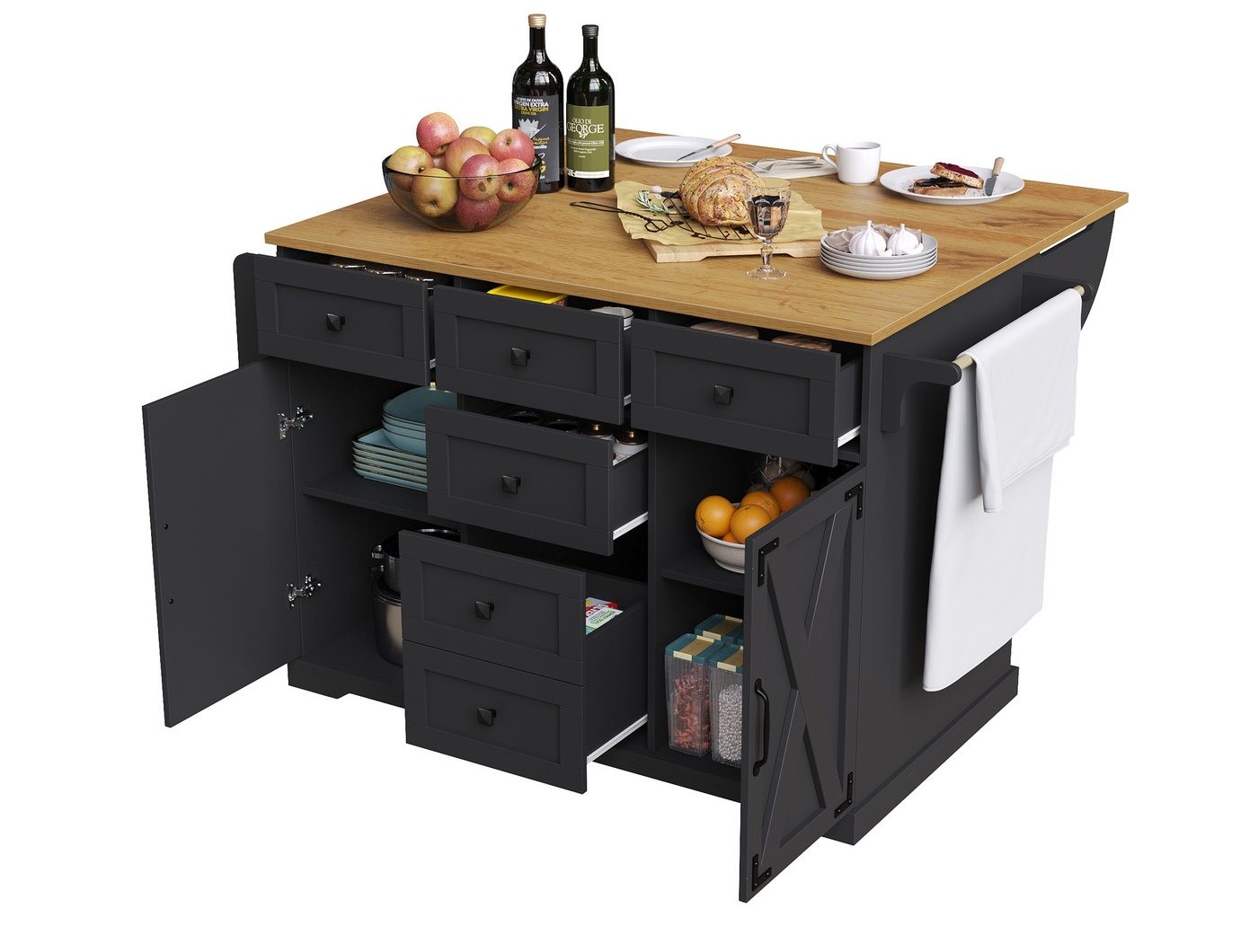 SeedWave Kücheninsel mit 120cm Klappbarer Tischplatte, 5 Schubladen, 2 Schranktüren, Davon 2 feststellbare Rollen, 2 höhenverstellbare Regale SeedWave Kücheninsel mit 120cm Klappbarer Tischplatte, 5 Schubladen, 2 Schranktüren, Davon 2 feststellbare Rollen, 2 höhenverstellbare Regale von SeedWave