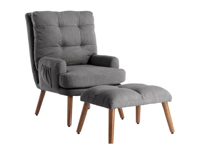 SeedWave Loungesessel Relaxsessel mit Hocker, 90° Verstellbare Rückenlehne Sessel, Loungesessel mit Dickes Kissen und Beine aus Massivholz von SeedWave