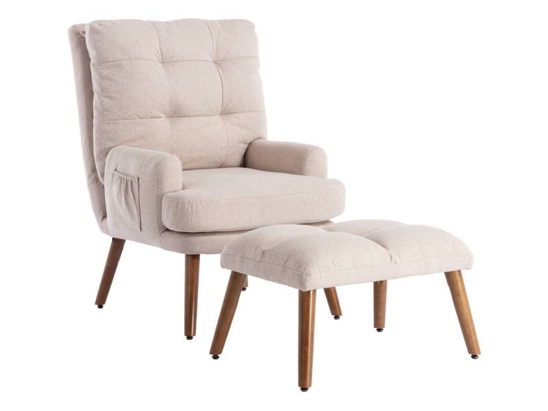 SeedWave Loungesessel Relaxsessel mit Hocker, 90° Verstellbare Rückenlehne Sessel Wohnzimmer, Liegefunktion, Dickes Kissen, Beine aus Massivholz, Anti-Rutsch-Pads von SeedWave