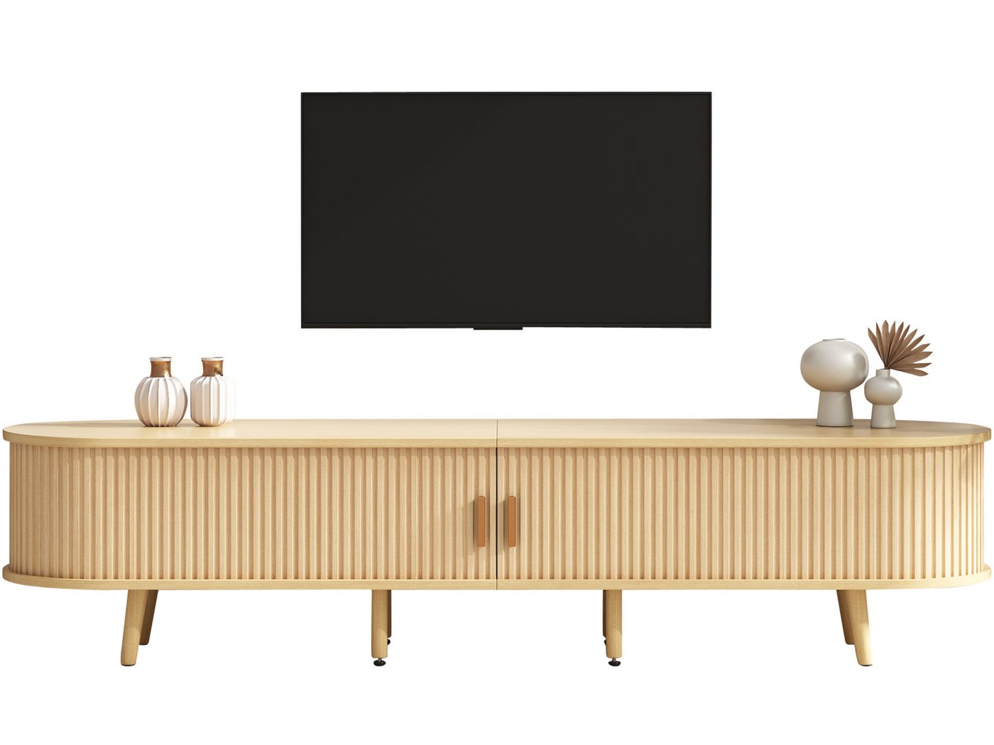 SeedWave Lowboard Gestreifter TV Schrank TV-Lowboard mit 2 Schiebetüren und Stauraum, Grifflose Schubladen SeedWave Lowboard Gestreifter TV Schrank TV-Lowboard mit 2 Schiebetüren und Stauraum, Grifflose Schubladen von SeedWave