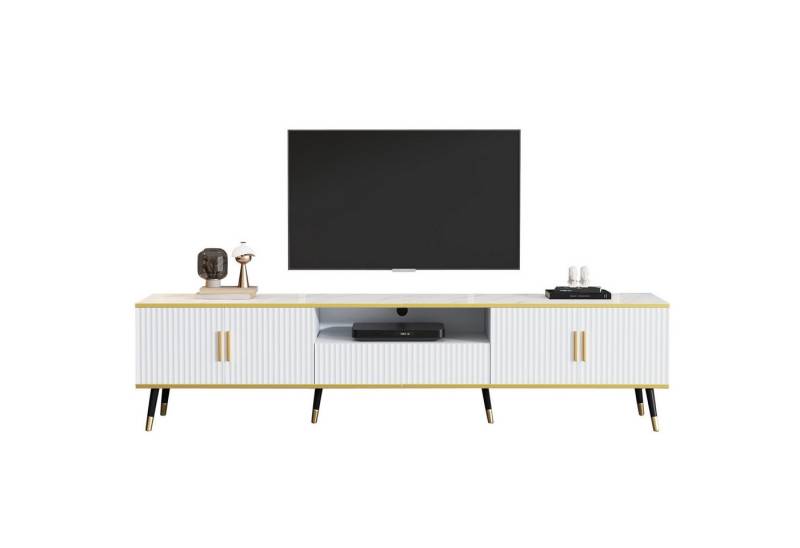 SeedWave Lowboard Modern TV Schrank,TV-Lowboard mit 2 Türen, 1 Schublade, 1 Offenem Fach, Kabelmanagement-Loch an der Rückseite von SeedWave