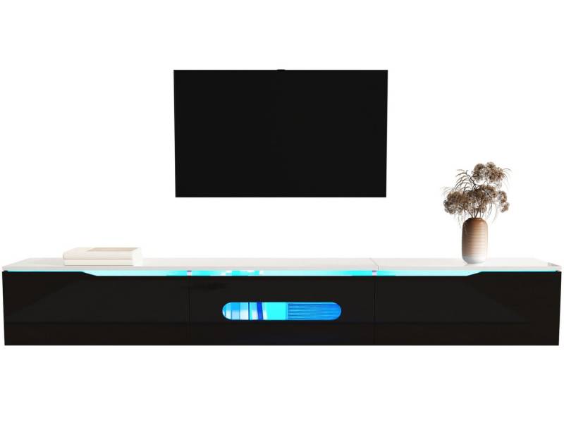 SeedWave Lowboard Modernes TV-Lowboard Stauschrank mit 3 Fächern, 3 Kabeldurchführungen, 3 Klapptüren mit Dämpfungscharnieren, Bodenstabil oder Wandmontierbar von SeedWave