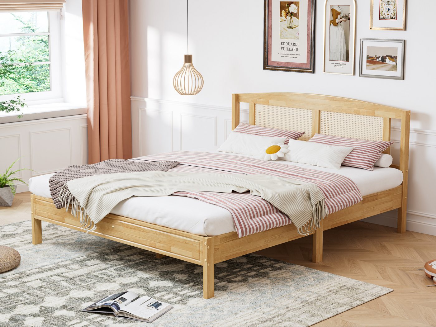 SeedWave Massivholzbett Doppelbett mit Rattan Bettkopfteil, Holzbett, Lattenrosten,160X200cm SeedWave Massivholzbett Doppelbett mit Rattan Bettkopfteil, Holzbett, Lattenrosten,160X200cm von SeedWave