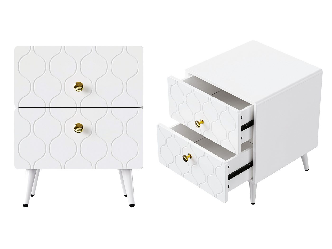 SeedWave Nachttisch 2er Set, Abgerundeten Ecken Nachtschrank mit 2 Schubladen, Geräuschlose Schubladenschienen, Symmetrisches Wellendesign SeedWave Nachttisch 2er Set, Abgerundeten Ecken Nachtschrank mit 2 Schubladen, Geräuschlose Schubladenschienen, Symmetrisches Wellendesign von SeedWave