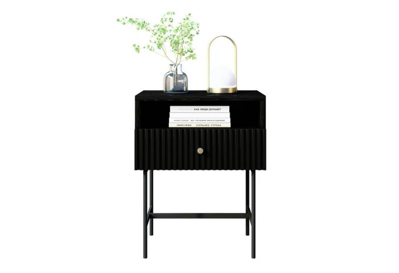 SeedWave Nachttisch Beistelltisch mit Schubladen, 2er/1er Set, Minimalismus Nachtschrank, 48x29x60 cm, Gerilltes Design, Leises Soft-Close-Schubladenschienen von SeedWave