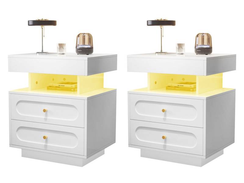 SeedWave Nachttisch Moderner Nachtschrank mit Verstellbarer LED-Beleuchtung, 2 Schubladen, 2er-Set Nachtkästchen inkl. offene Ablagefächer SeedWave Nachttisch Moderner Nachtschrank mit Verstellbarer LED-Beleuchtung, 2 Schubladen, 2er-Set Nachtkästchen inkl. offene Ablagefächer von SeedWave