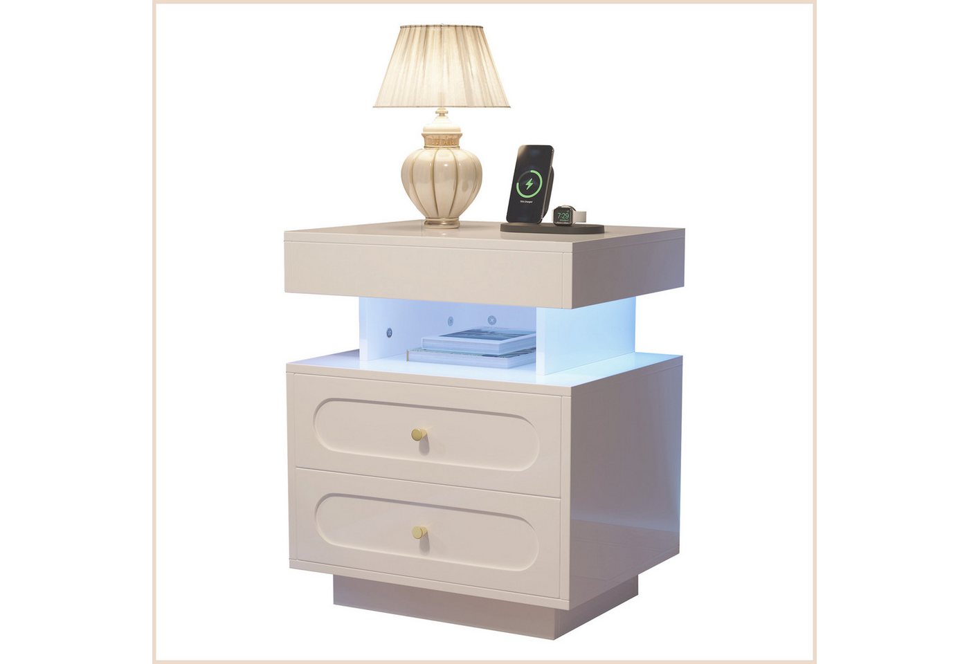 SeedWave Nachttisch Moderner Nachtschrank mit Verstellbarer LED-Beleuchtung, 2 Schubladen, Verstecktisch inkl. offenes Ablagefach SeedWave Nachttisch Moderner Nachtschrank mit Verstellbarer LED-Beleuchtung, 2 Schubladen, Verstecktisch inkl. offenes Ablagefach von SeedWave