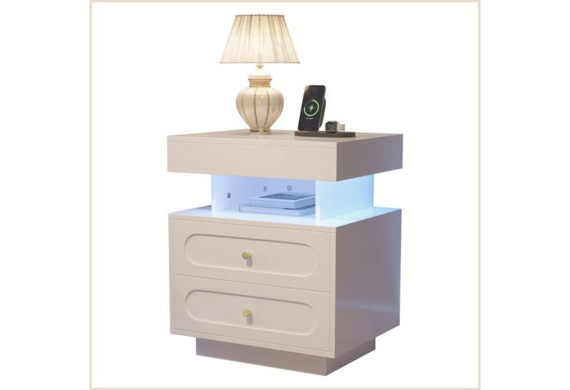 SeedWave Nachttisch Moderner Nachtschrank mit Verstellbarer LED-Beleuchtung, 2 Schubladen, Verstecktisch inkl. offenes Ablagefach SeedWave Nachttisch Moderner Nachtschrank mit Verstellbarer LED-Beleuchtung, 2 Schubladen, Verstecktisch inkl. offenes Ablagefach von SeedWave