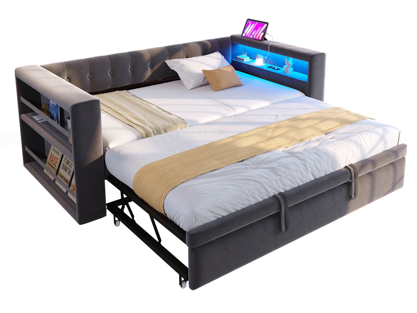 SeedWave Polsterbett Modernes LED Tagesbett mit Ausziehbett, Ladefunktion, 90-180 × 190cm, Gästebett beinhaltet Ablagen an beiden Seiten SeedWave Polsterbett Modernes LED Tagesbett mit Ausziehbett, Ladefunktion, 90-180 × 190cm, Gästebett beinhaltet Ablagen an beiden Seiten von SeedWave