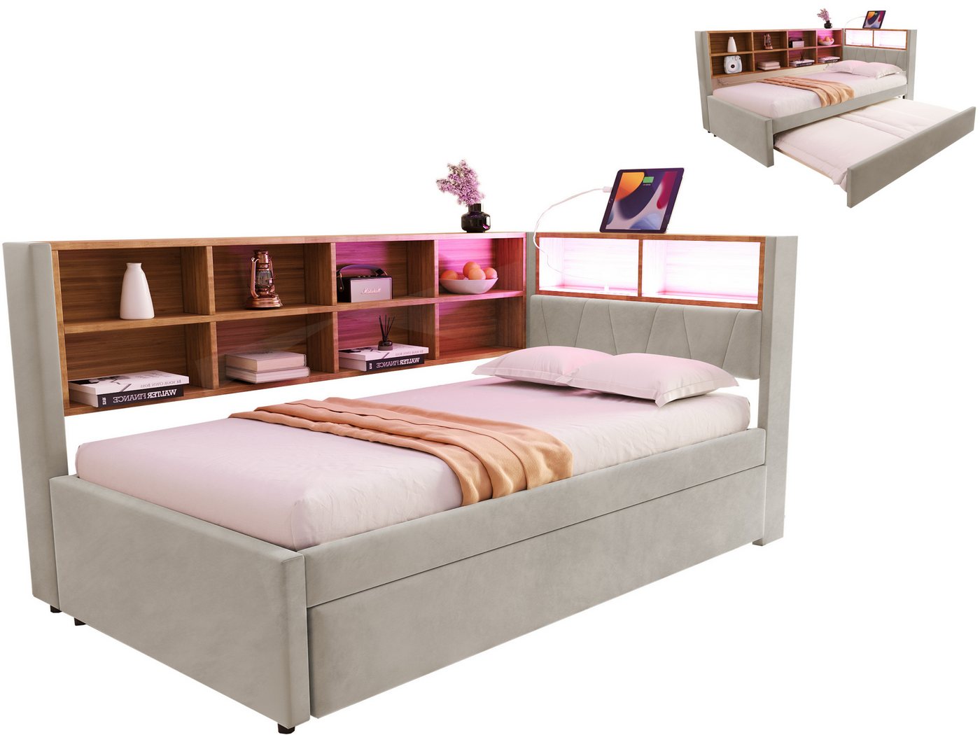 SeedWave Polsterbett Modernes Tagesbett Schlafsofa Funktionsbetten, 90×200/140×200 CM, Inkl. USB & Typ-C Ladeanschluss, Ausziehbett: 90 x 190 cm SeedWave Polsterbett Modernes Tagesbett Schlafsofa Funktionsbetten, 90×200/140×200 CM, Inkl. USB & Typ-C Ladeanschluss, Ausziehbett: 90 x 190 cm von SeedWave