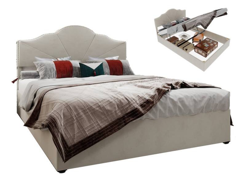 SeedWave Polsterbett Samt Hydraulisches Doppelbett, Kopftel in Wellenform, 140/160×200cm, Stauraum mit Nietenverzierung von SeedWave