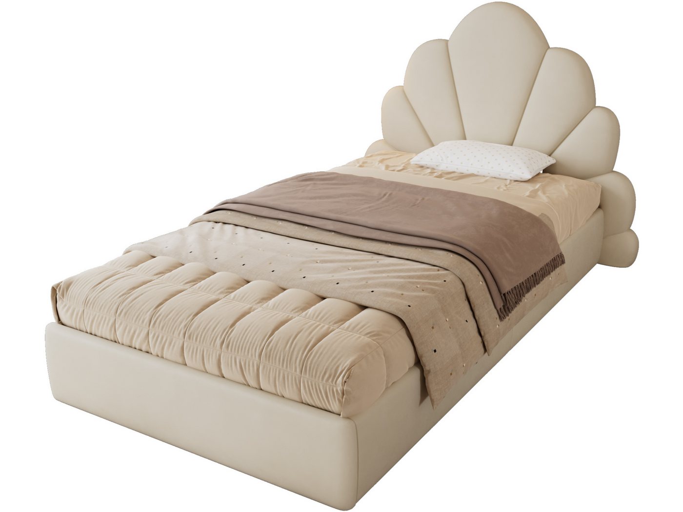 SeedWave Polsterbett Samt Polsterbett Kinderbett mit Blütenförmigem Kopfteil,Antirutschpads, Bodenstehendes Einzelbett 90x200cm / Doppelbett 140x200cm von SeedWave