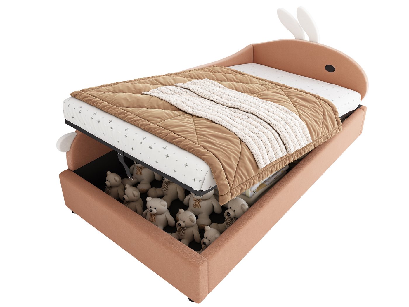 SeedWave Polsterbett Samt Tagesbett Hydraulisches Bett mit Häschen-Kopfteil, 90x200cm, Kinderbett mit 1 Verstecker Stauraum darunter SeedWave Polsterbett Samt Tagesbett Hydraulisches Bett mit Häschen-Kopfteil, 90x200cm, Kinderbett mit 1 Verstecker Stauraum darunter von SeedWave