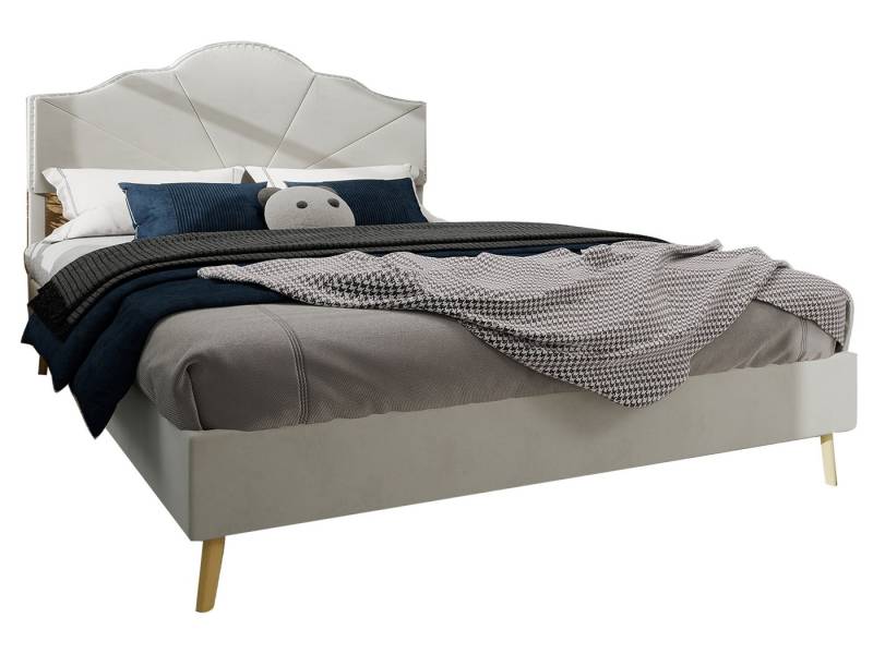 SeedWave Polsterbett Samtstoff Doppelbett, Kopfteil mit Wellen, Nieten-Design,140/160×200cm, Gepolstert mit Memory-Schaum von SeedWave