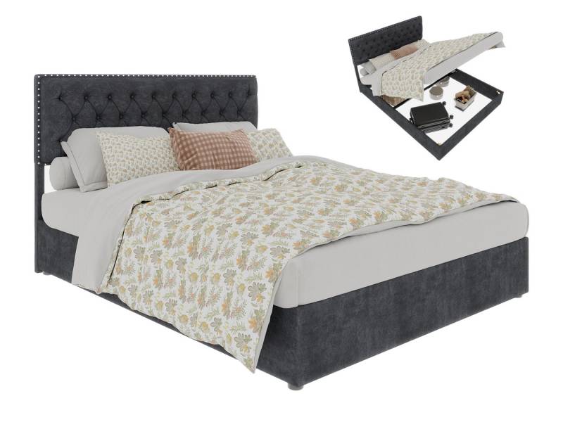 SeedWave Polsterbett Samtstoff Stauraumbett mit Hydraulischer Hebefunktion, 140/160×200cm, Kopfteil mit Knopfheftung, Nietenverzierung SeedWave Polsterbett Samtstoff Stauraumbett mit Hydraulischer Hebefunktion, 140/160×200cm, Kopfteil mit Knopfheftung, Nietenverzierung von SeedWave