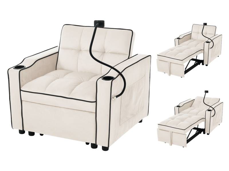 SeedWave Relaxsessel Vielseitig wandelbarer Sessel mit Dreistufig verstellbare Rückenlehne, Samt Loungesessel mit Becherhalter und Handyständer von SeedWave