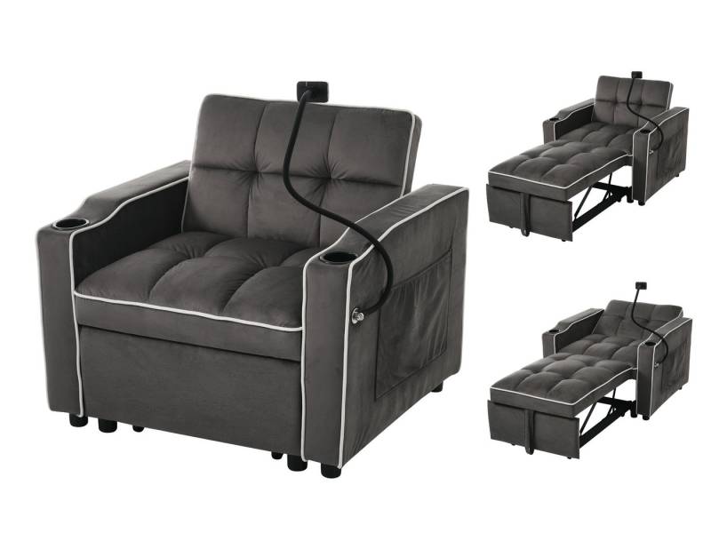 SeedWave Relaxsessel Vielseitig wandelbarer Sessel mit Dreistufig verstellbare Rückenlehne, Samt Loungesessel mit Becherhalter und Handyständer von SeedWave