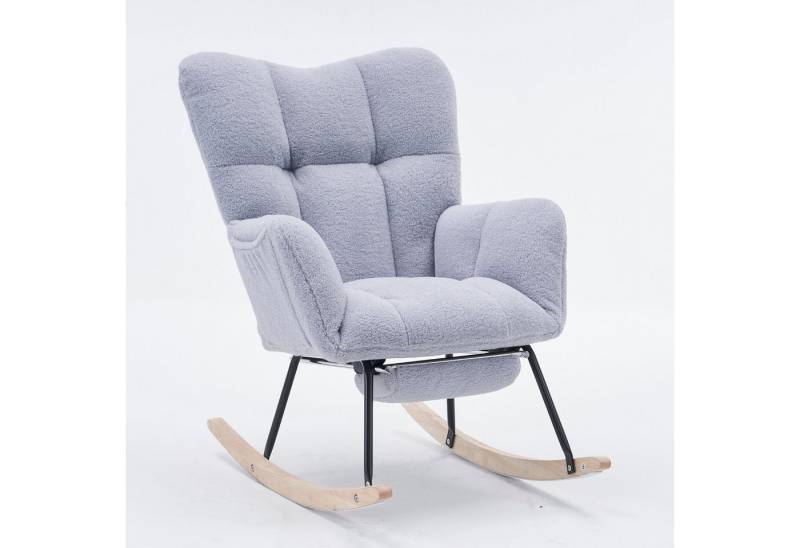 SeedWave Schaukelstuhl Teddy Schaukelsessel Wohnzimmer mit Fußstütze und Seitentasche, Relaxsessel mit Metallrahmen, Massivholzsockel mit Boden Schutzfilz von SeedWave