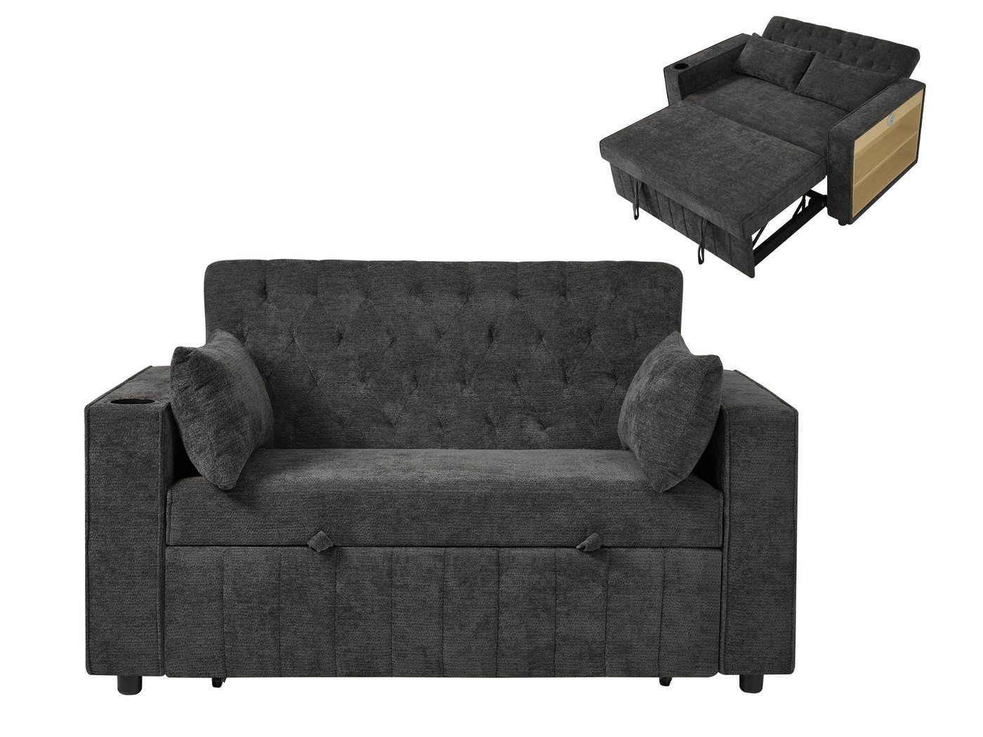 SeedWave Schlafsofa 2-Sitzer Klappsofa mit Ladefunktion, Rückenlehne mit 3 Liegepositionen, Gästebett inkl. 1 Getränkehalter, 2 Seitentaschen, 2 Ablagefächer SeedWave Schlafsofa 2-Sitzer Klappsofa mit Ladefunktion, Rückenlehne mit 3 Liegepositionen, Gästebett inkl. 1 Getränkehalter, 2 Seitentaschen, 2 Ablagefächer von SeedWave