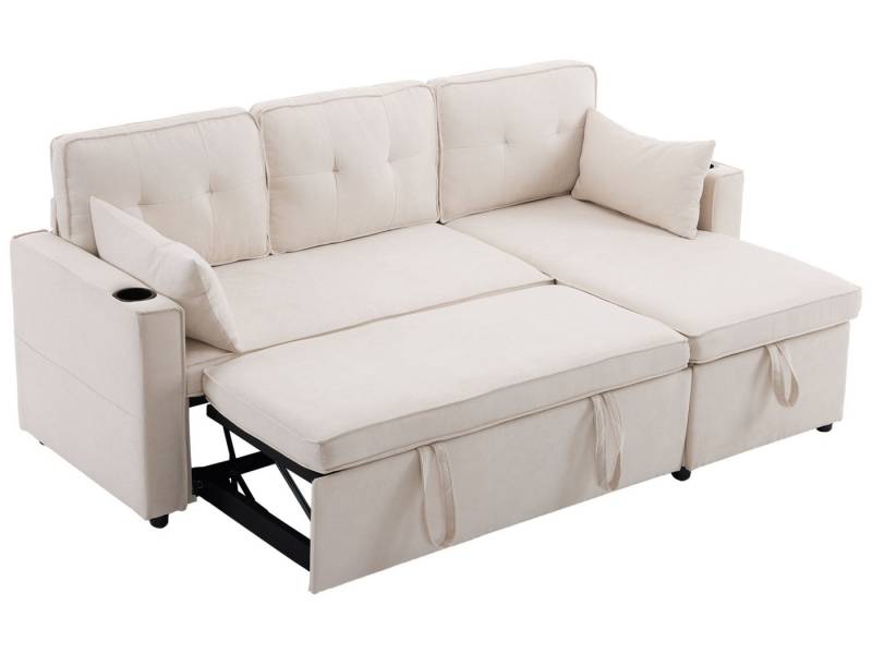 SeedWave Schlafsofa Ecksofa-Bett mit Wendbarer Ottomane, Inklusive Stauraum, Leinenstoff, Integrierter Becherhalter, Stilvolles 3-Sitzer von SeedWave