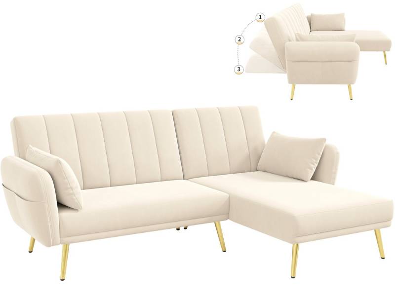 SeedWave Schlafsofa L-Förmiges 3 Sitzer Sofa, Verstellbare Rücklehne mit 3 Liegepositionen, Samt Klappsofa mit Seitentaschen, Recamiere auf Beidseiten installiert von SeedWave