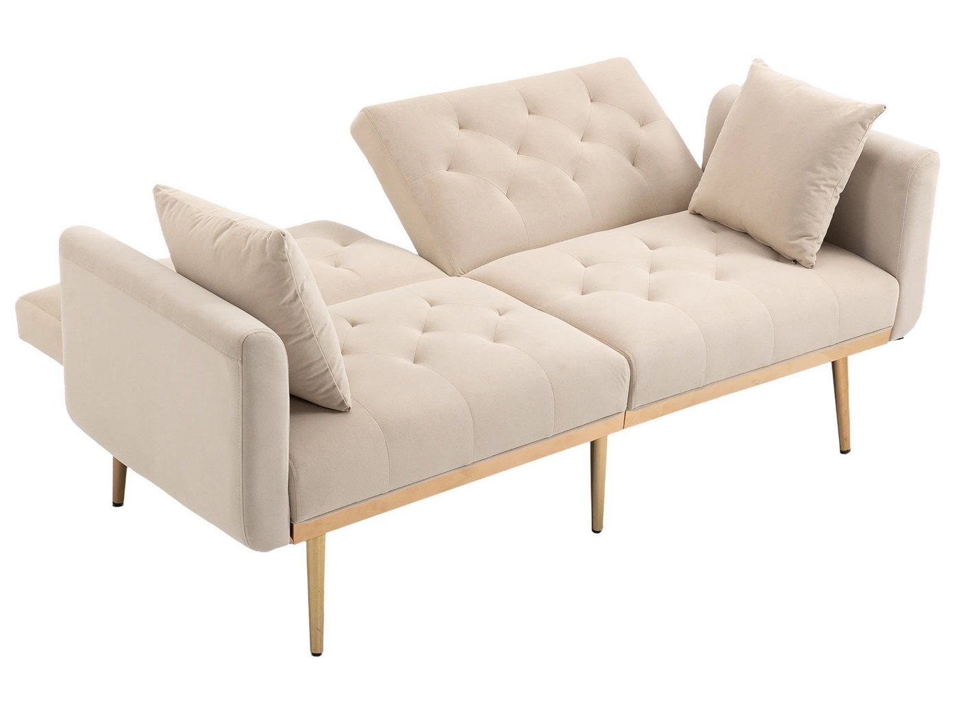 SeedWave Schlafsofa Verstellbares Faltsofa für 2-3 Personen in Samt, Doppelte Rückenlehne, (105°/120°/180), Mit 2 Kissen, Vergoldete Beine von SeedWave
