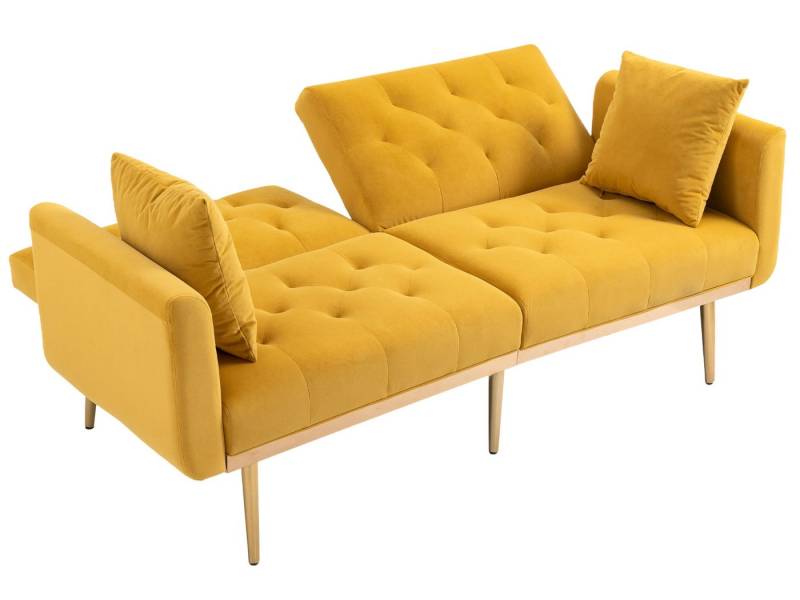 SeedWave Schlafsofa Verstellbares Faltsofa für 2-3 Personen in Samt, Doppelte Rückenlehne, (105°/120°/180), Mit 2 Kissen, Vergoldete Beine von SeedWave