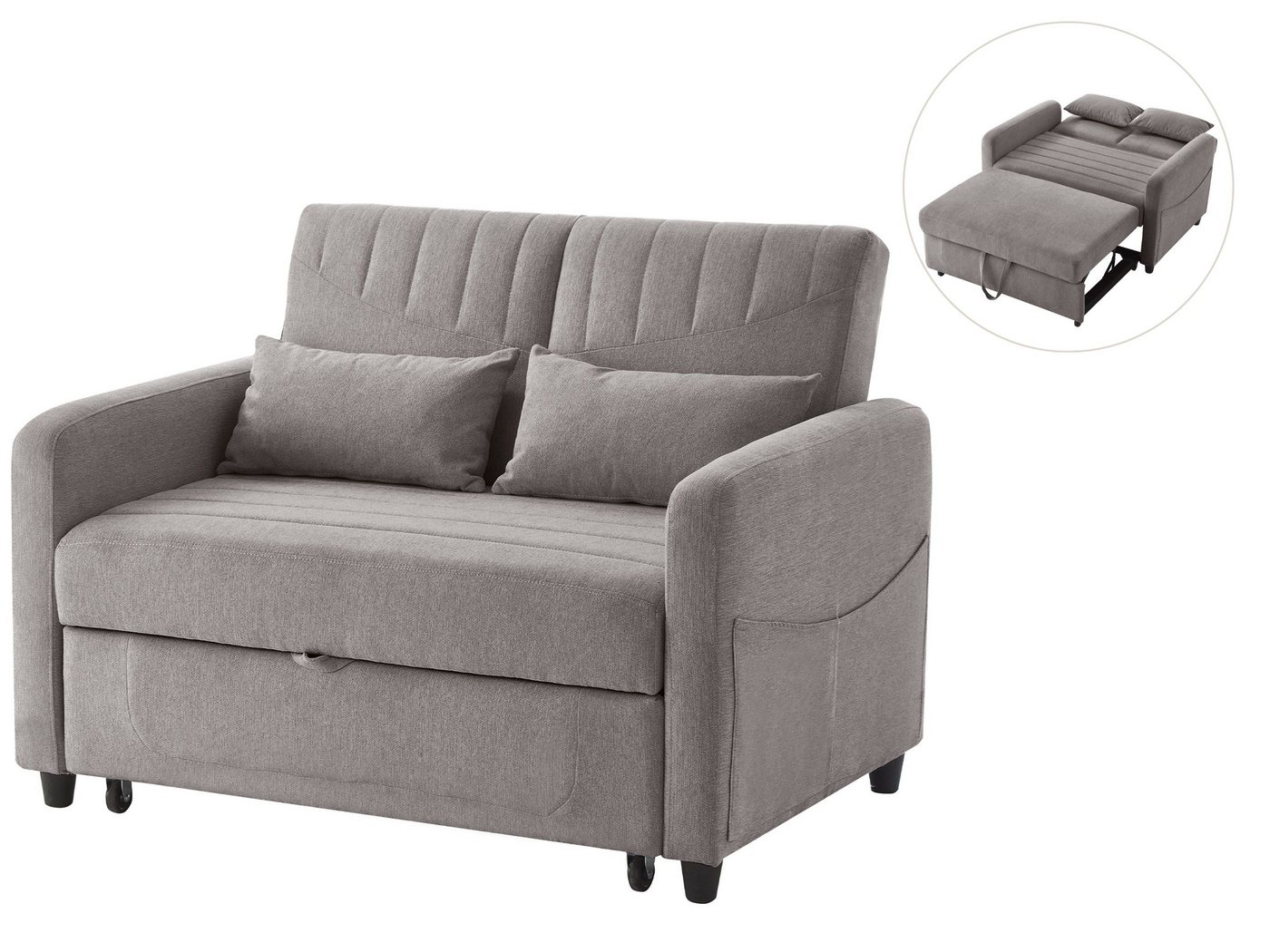 SeedWave Schlafsofa mit Ausziehfunktion,verstellbarer Rückenlehne (110°/145°/180),2Sitzer, Baumwoll-Leinenbezug,Seitentaschen,2 Kissen,platzsparend und wandelbar von SeedWave
