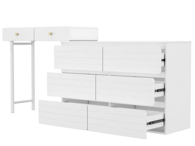 SeedWave Schminktisch Eleganter Sechs-Schubladen-Schrank mit integriertem Schminktisch, Stilvolles Schnitzdesign, Großzügiger Stauraum über 335L von SeedWave