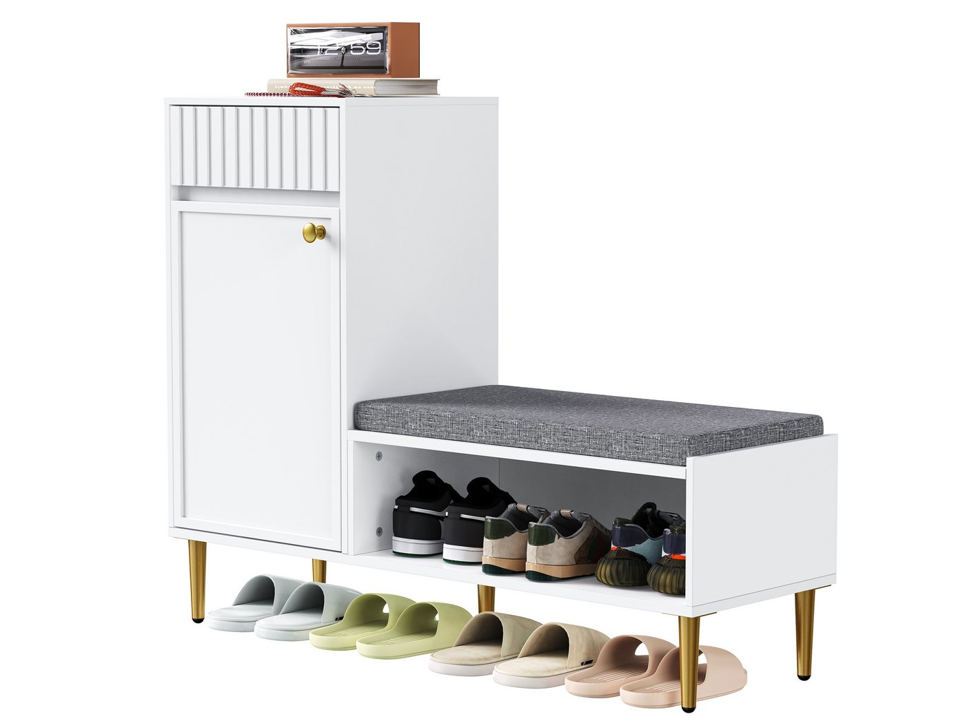 SeedWave Schuhschrank Flurschrank für Eingangsbereich mit Stauraum, Sitzbank mit Kissen 1 Schublade, 2 geschlossene Fächer, 1 höhenverstellbares Regal SeedWave Schuhschrank Flurschrank für Eingangsbereich mit Stauraum, Sitzbank mit Kissen 1 Schublade, 2 geschlossene Fächer, 1 höhenverstellbares Regal von SeedWave
