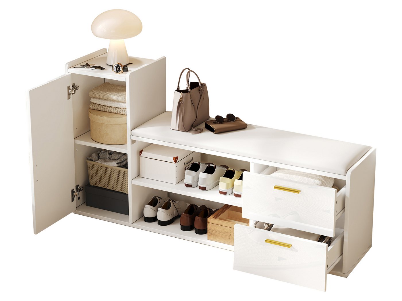 SeedWave Schuhschrank Moderner Schuhregal mit Sitzbank, Hochglanzfronten, 2 Schubladen Schuhablagen inkl. 1 höhenverstellbarer Einlegeboden SeedWave Schuhschrank Moderner Schuhregal mit Sitzbank, Hochglanzfronten, 2 Schubladen Schuhablagen inkl. 1 höhenverstellbarer Einlegeboden von SeedWave