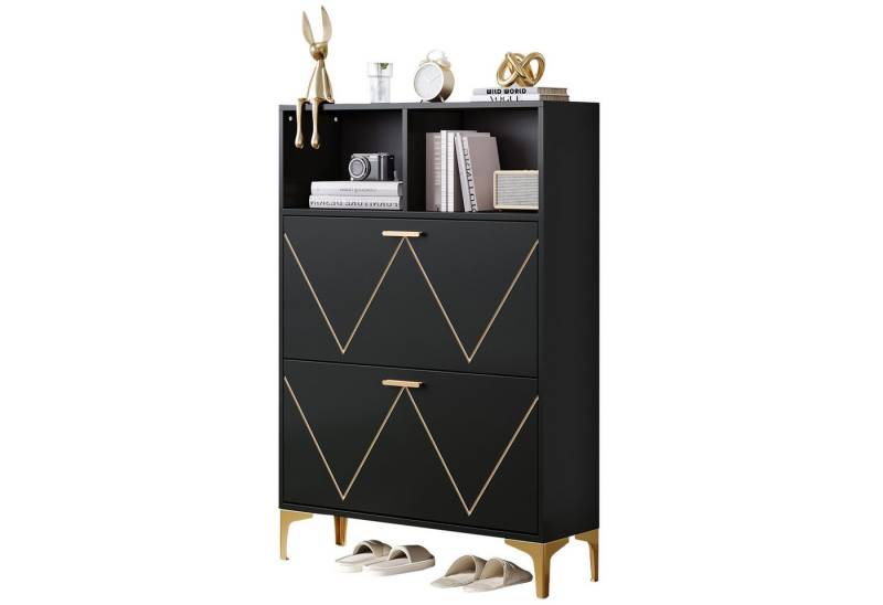 SeedWave Schuhschrank Schmaler Schuhkipper 25cm Tiefe, 4 Schuhfächer, 2 Offene Fächer Frontblende mit ein paar Strichen, 13cm Bodenfreiheit SeedWave Schuhschrank Schmaler Schuhkipper 25cm Tiefe, 4 Schuhfächer, 2 Offene Fächer Frontblende mit ein paar Strichen, 13cm Bodenfreiheit von SeedWave