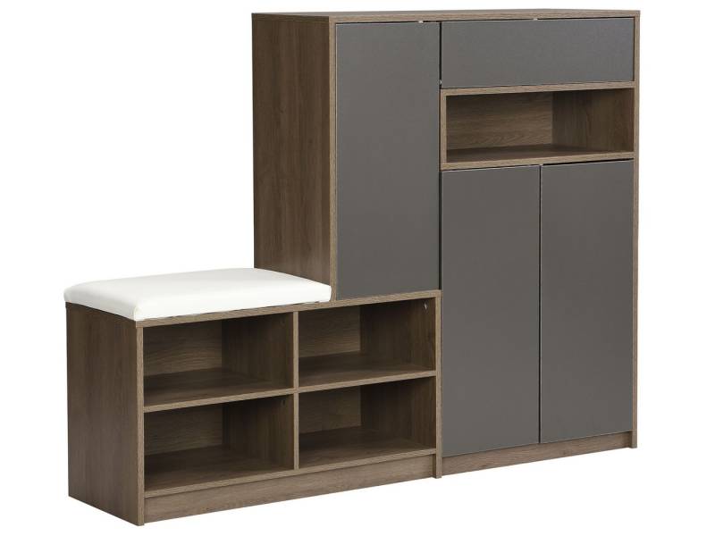 SeedWave Schuhschrank mit Sitzbank, Platz für 25 Paar, Verstellbare Regale Kippsicherung, Grifflose Türen, Modernes Flurdesign von SeedWave