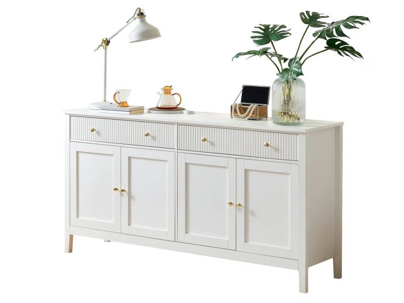 SeedWave Sideboard Elegante Kommode, 4 Schranktüren, 2 Schubladen mit Streifenfront, 4 Staufächer inkl. 2 höhenverstellbare Einlegeböden SeedWave Sideboard Elegante Kommode, 4 Schranktüren, 2 Schubladen mit Streifenfront, 4 Staufächer inkl. 2 höhenverstellbare Einlegeböden von SeedWave