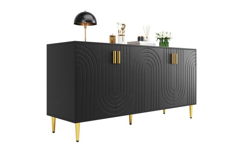SeedWave Sideboard Geometrisches Muster Sideboard mit Stauraumschränke 152x40x75 cm, Anrichte mit vergoldeter Griff und Dämpfungsscharniere von SeedWave