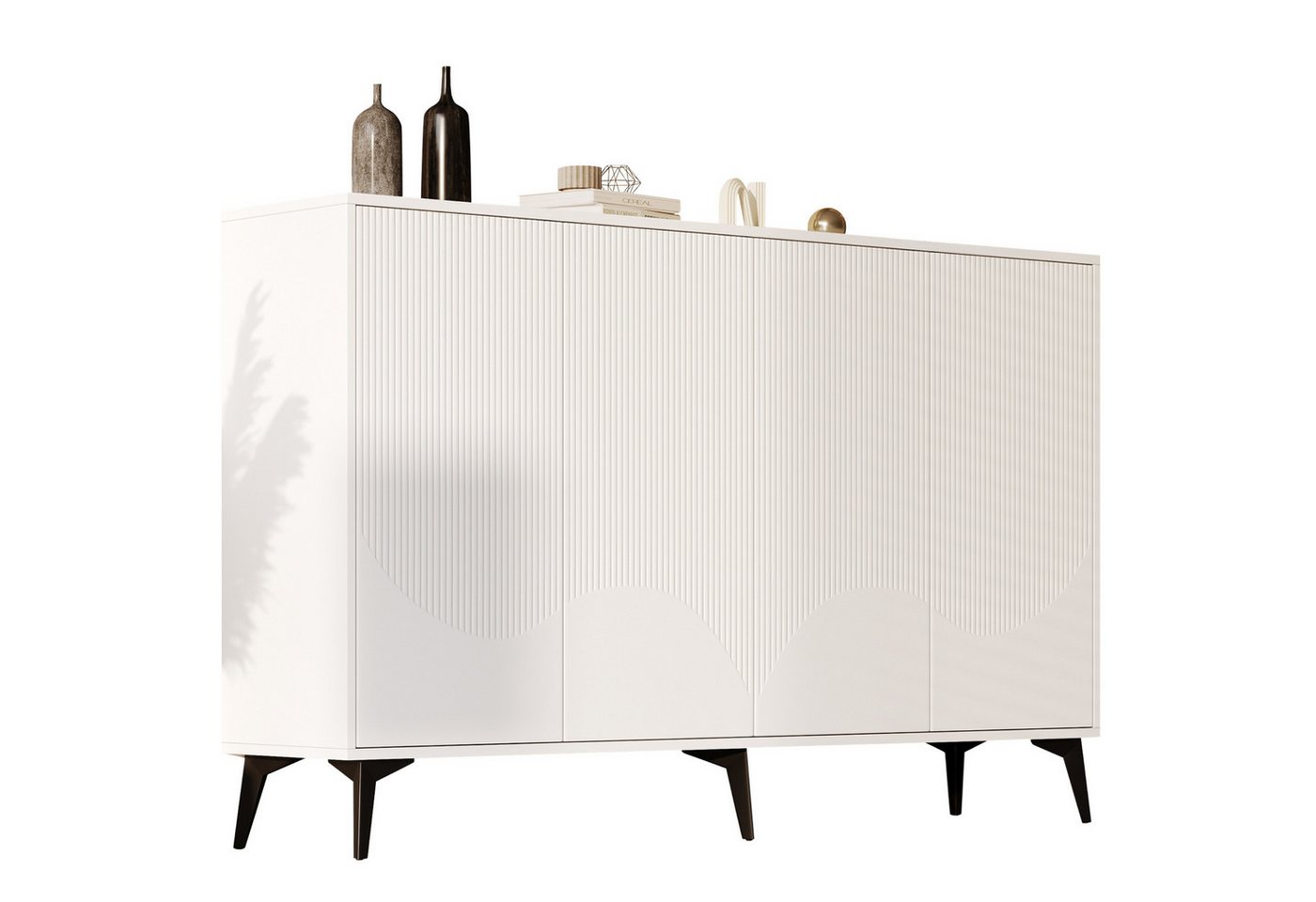 SeedWave Sideboard Geschnitzter Vielseitiger Schrank, Side Board mit 4 grifflose Türen, Grifflose Türen mit Rückprallaufstellung, Metallfüßen SeedWave Sideboard Geschnitzter Vielseitiger Schrank, Side Board mit 4 grifflose Türen, Grifflose Türen mit Rückprallaufstellung, Metallfüßen von SeedWave