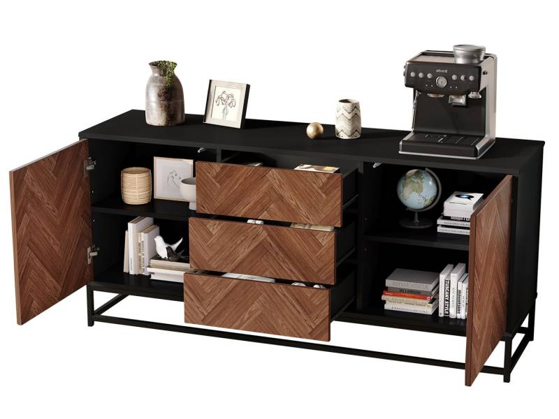 SeedWave Sideboard Grifflose Kommode Beistellschrank mit 3 Schubladen, 2 Schranktüren, Flurschrank inkl. 2 verstellbare Regale, Rückprallvorrichtung SeedWave Sideboard Grifflose Kommode Beistellschrank mit 3 Schubladen, 2 Schranktüren, Flurschrank inkl. 2 verstellbare Regale, Rückprallvorrichtung von SeedWave