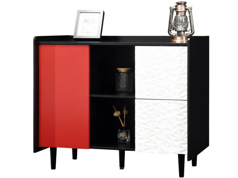 SeedWave Sideboard Grifflose Kommode Kontrastfarbe Mehrzweckschrank mit Viel Stauraum, Beistellschrank mit verstellbaren Einlegeböden, Kippschutz-Set von SeedWave