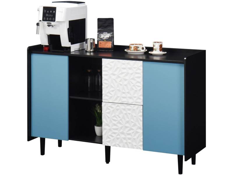 SeedWave Sideboard Grifflose Kommode Kontrastfarbe Mehrzweckschrank mit Viel Stauraum, Beistellschrank mit verstellbaren Einlegeböden, Kippschutz-Set von SeedWave