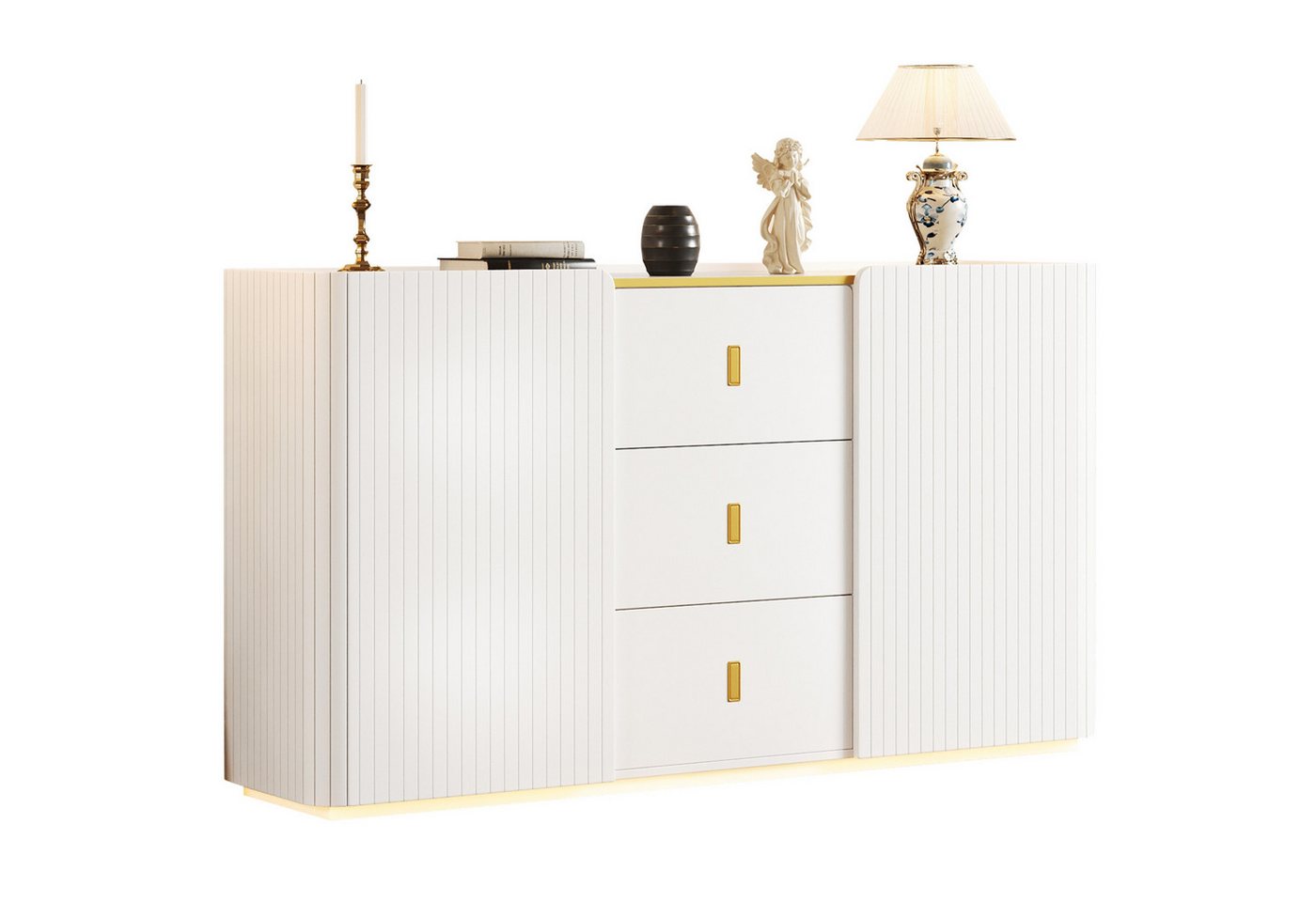 SeedWave Sideboard LED Sideboard, Landhausstil Kommode mit 2 Türen, 3 Schaubkästen, Kommode mit runden Ecken, verstellbarer LED-Beleuchtung SeedWave Sideboard LED Sideboard, Landhausstil Kommode mit 2 Türen, 3 Schaubkästen, Kommode mit runden Ecken, verstellbarer LED-Beleuchtung von SeedWave