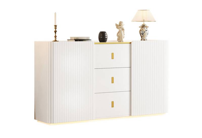 SeedWave Sideboard LED Sideboard, Landhausstil Kommode mit 2 Türen, 3 Schaubkästen, Kommode mit runden Ecken, verstellbarer LED-Beleuchtung von SeedWave