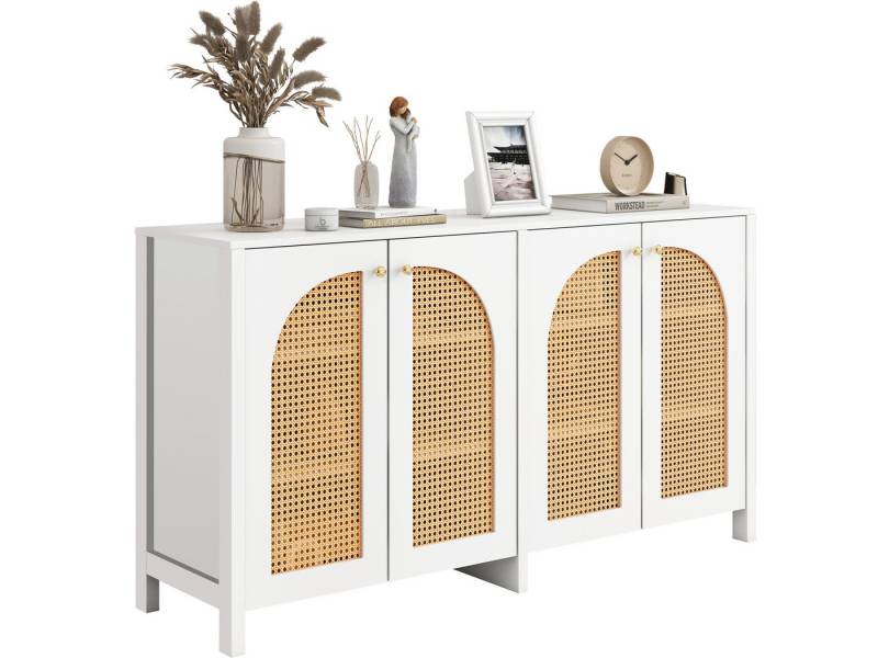 SeedWave Sideboard Moderne Aufbewahrungsschrank Kommode mit 4 Luftigen Kunst-Rattantüren, 6×Staufächer mit 4 verstellbaren Einlegeböden von SeedWave