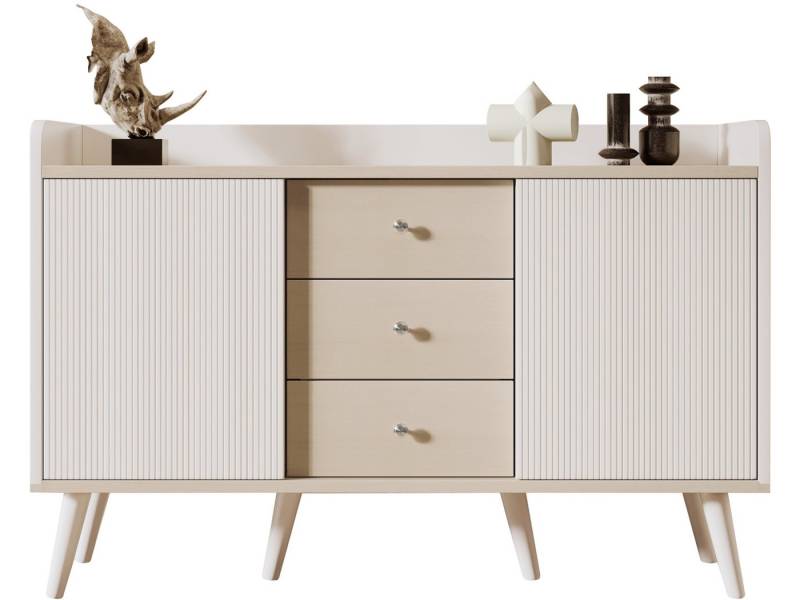 SeedWave Sideboard Moderne Gestreifte Kommode Schrank mit Schiebetüren und Schubladen, Verstellbare Einlegenböden, Schutzgeländer, Kippschutz-Set von SeedWave