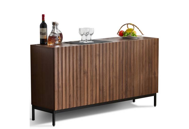 SeedWave Sideboard Retro Vielseitige Kommode Anti-Kipp Griffloses Sideboard mit 3 Türen, Wasserdichte Arbeitsfläche, verstellbare Einlegeböden von SeedWave