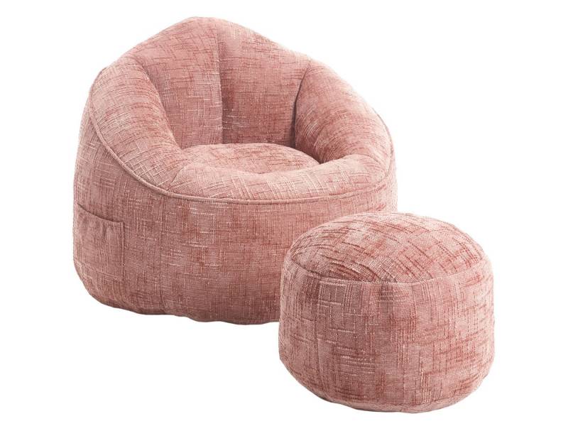 SeedWave Sitzsack mit Rückenlehne und Hocker,Weicher Chenille-Stoff, Memory Foam-Füllung, Ergonomisches Design mit Armlehnen, Seitentasche für Essentials von SeedWave