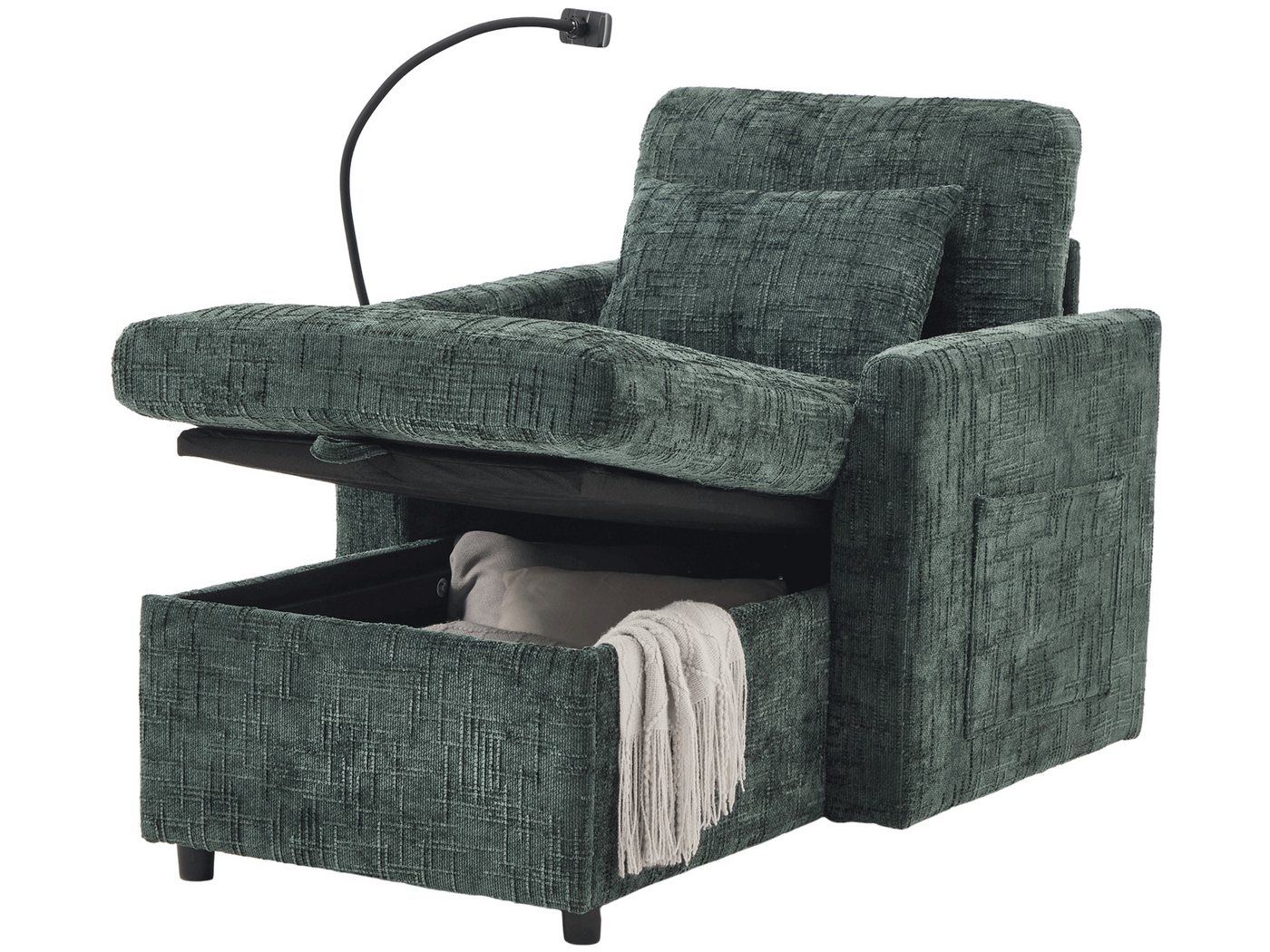 SeedWave Sofa 1 Sitzer Sofa Chenille Relax TV Loungesessel mit Aufbewahrungskasten, Recamiere mit Handyhalterung, Seitentaschen, 2× Kissen SeedWave Sofa 1 Sitzer Sofa Chenille Relax TV Loungesessel mit Aufbewahrungskasten, Recamiere mit Handyhalterung, Seitentaschen, 2× Kissen von SeedWave