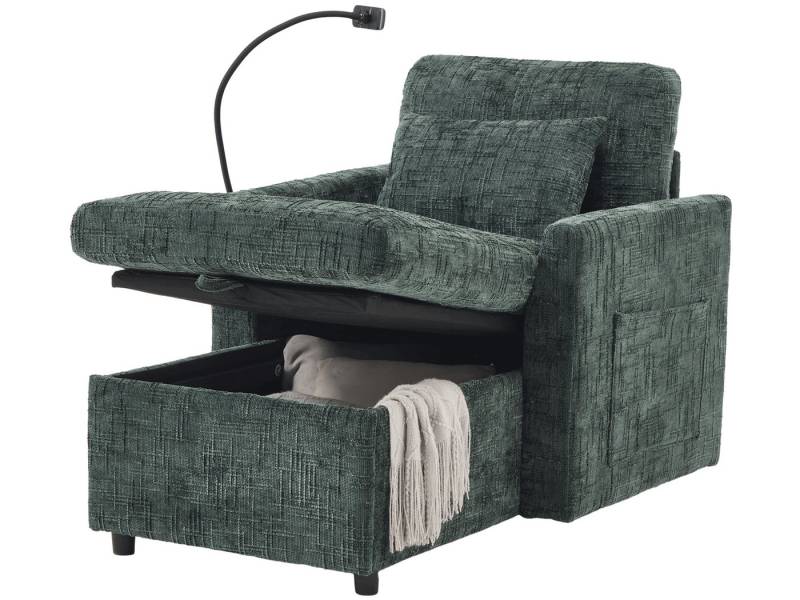 SeedWave Sofa 1 Sitzer Sofa Chenille Relax TV Loungesessel mit Aufbewahrungskasten, Recamiere mit Handyhalterung, Seitentaschen, 2× Kissen von SeedWave