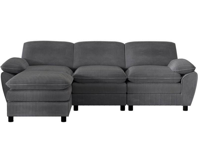 SeedWave Sofa L Förmiges Ecksofa Kordstoff 3 Sitzer Sofa mit Hocker, Armlehnenkissen, Eckcouch mit Federkernsitz, Ergonomischer Rücklehne von SeedWave