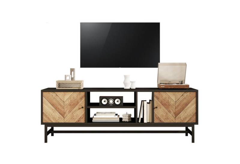 SeedWave Lowboard Moderner TV Schrank,TV-Lowboard mit 2 Türen und drei Offenen Fächern, Horizontaler und vertikaler Stauraum, ein Lüftungsloch von SeedWave