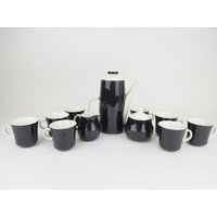Mikasa Mediterrania Schwarzer Tee/Kaffeekanne Set 8 Tassen Creme & Zucker Mid Century von SeekUniqueVintage